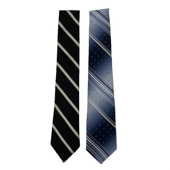 Lot of 2 Mens Ties Brownstone Black Stripe Silk Silverwoods Oleg Cassini 0632 - Picture 1 of 10